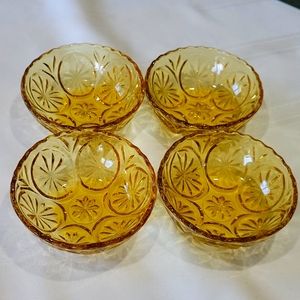 Amber Pressed Glass Dessert Bowls - Set of 4